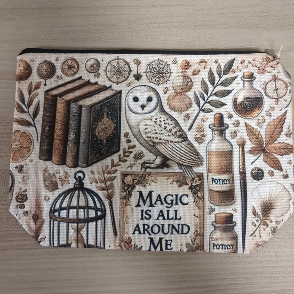 Magic Themed Zipper Pouch - Brown and Cream